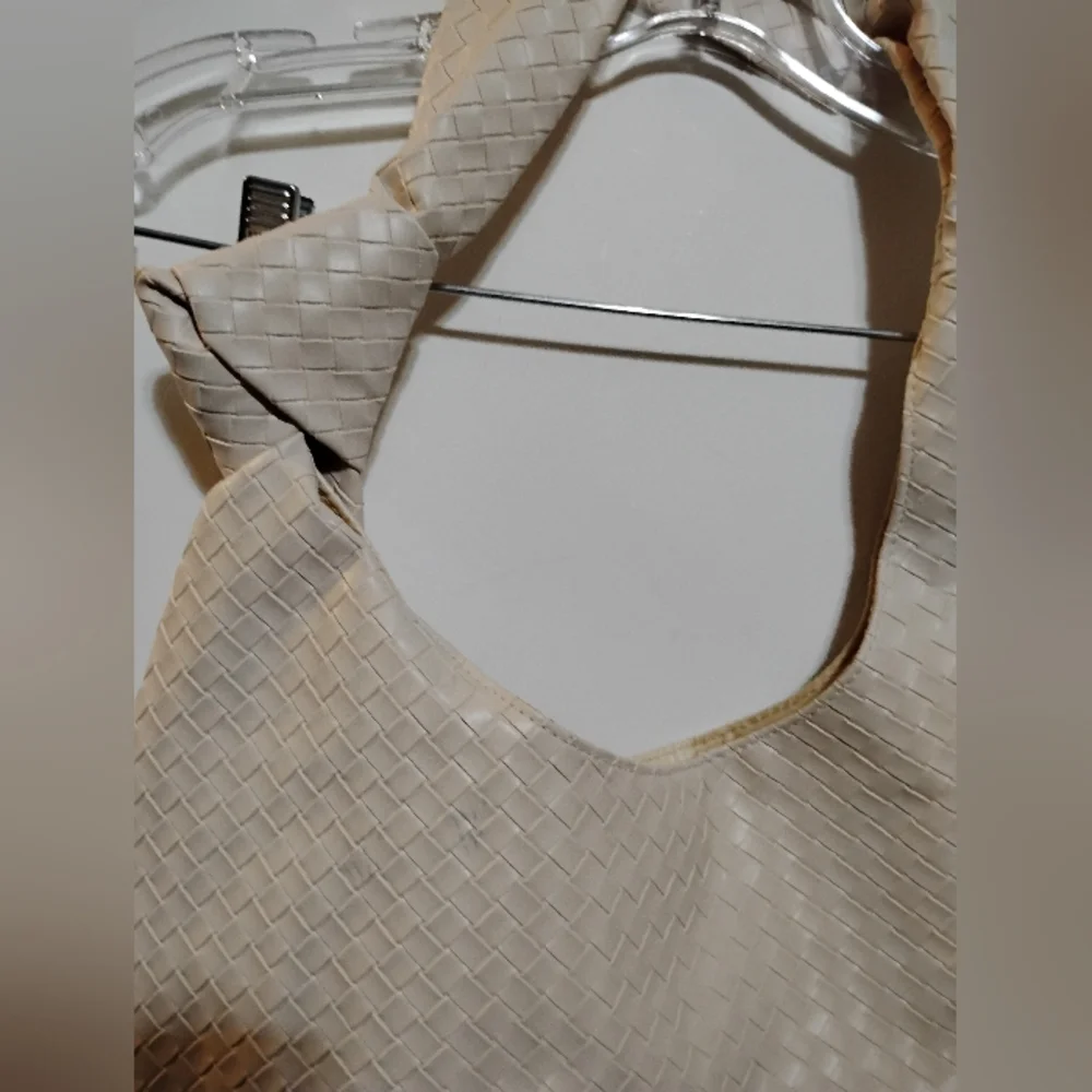 ULTA BEAUTY Elegant Cream Women's Bag FAUX Leather Criss Cross Striped Texture